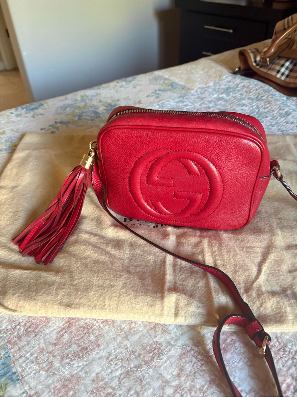 Gucci Red Pebbled Leather Crossbody with Tassel